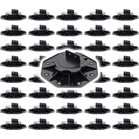 XPOtool Lot de 40x Plots de terrasse – Charge 2700 kg – Hauteur réglable 18-25 mm – en PP – Pieds de support pour Lames Dalles Lambourdes