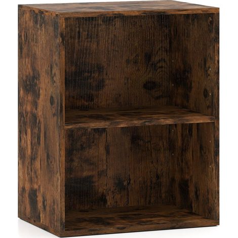 2-stöckiges Bücherregal aus Holz, verstellbare Regalböden, rustikales Braun