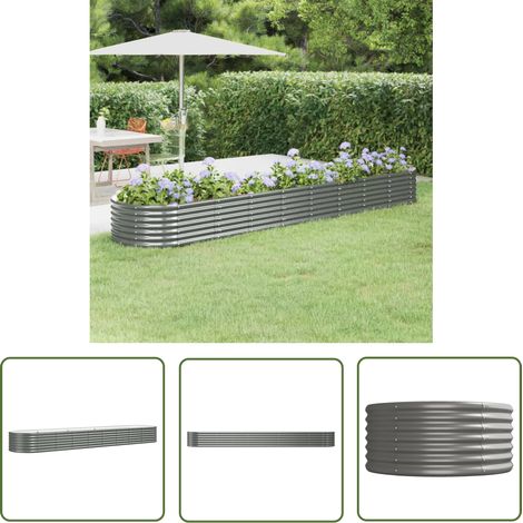 The Living Store Lit surélevé de jardin Acier enduit de poudre 368x80x36 cm gris - Jardinière Surélevée - Bac À Fleurs - Pot De Fleurs Extérieur - Décoration Jardin - Plante Grimpante (1/5)