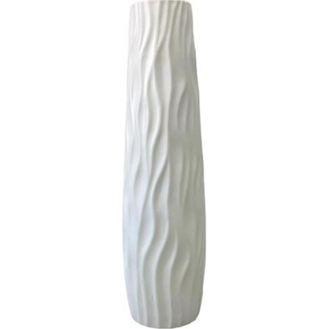 Vaso Decorativo De Plástico - 58 Cm De Altura - Estilo Cerámica - Para Flores Artificiales O Secas - Blanco - Unidad (1/5)