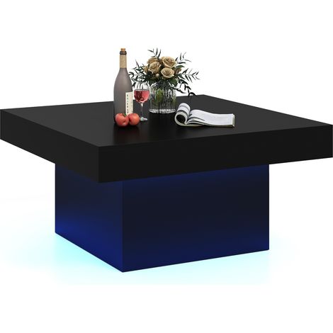 COSTWAY Coffee Table Square Center Table with LED Lights