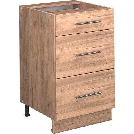 Mobiletto base per cucina Fame-Line, Rovere dorato, 50 cm senza piano di lavoro, Vicco