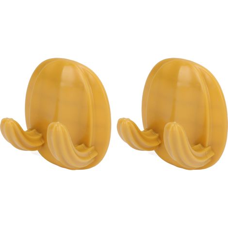 Lot de 2 crochets adhésifs cactus sans perçage, résine PS, forte charge, fixation murale pour rangement, jaune. (1/5)