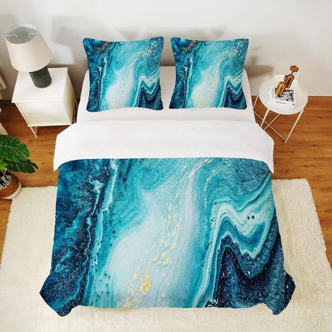 Bettwäsche-Set 200x200 cm mit 2 Kissenbezügen 65x65 cm, Marmor-Design, Mikrofaser