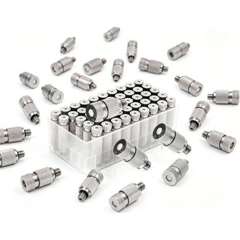 Packung mit 50 Messing-Sprühdüsen, Hochdruck-Sprühdüsenköpfe, Sprühdüsenteile für Außenkühlsysteme und Gewächshäuser, 2-teilig, 0,4 mm Düsendurchmesser, 0,1 mm Querschnitt (1/5)