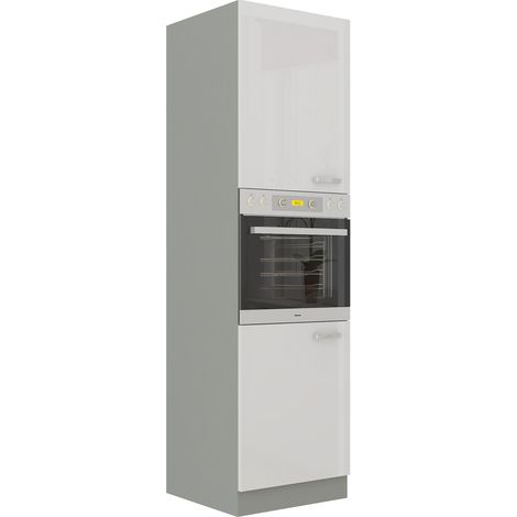 Küchen Hochschrank 60 Bianca Weiß Hochglanz + Grau Küchenzeile Küchenblock (1/5)
