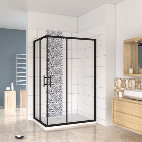 190 cm Box Doccia Angoalre Porte Scorrevoli Vetro Temperato 6 mm Trasparente Anticalcare Telaio Nero Opcao 120x120 cm (1/5)