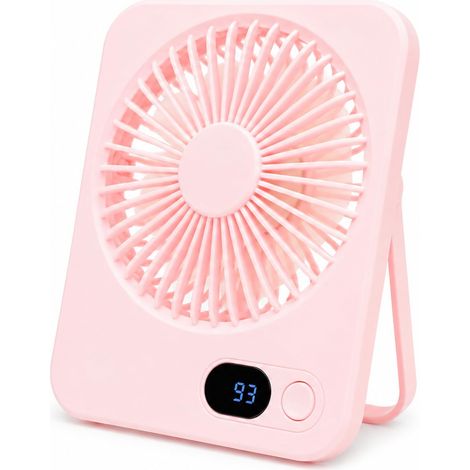 Ventilateur de table rose alimenté par USB, compact, silencieux, 5 vitesses, indicateur de batterie LED, pivotant à 180°, portable, léger en plastique ABS pour la maison (1/5)