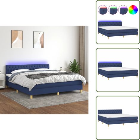 Boxspringbett mit Matratze & LED Blau 160x200 cm Stoff - Boxspringbett - Doppelbett - Schlafsofa - Bettauflage - Lattenrost (1/5)