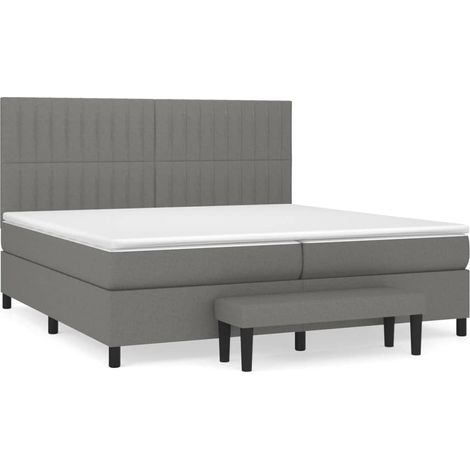 Lit à sommier tapissier avec matelas, Lit adulte pour 2 personnes Assemblage Facile, Gris foncé 200x200cm Tissu OIB3247E (1/5)