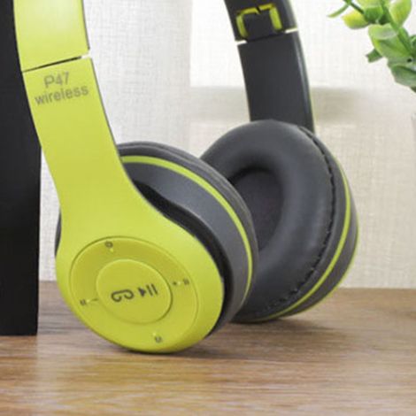 Écouteurs Bluetooth pliables avec basses puissantes, ergonomiques et sans fil, parfaits pour le sport, les étudiants et les adultes, à la maison, au bureau ou à l'école (vert). (1/5)