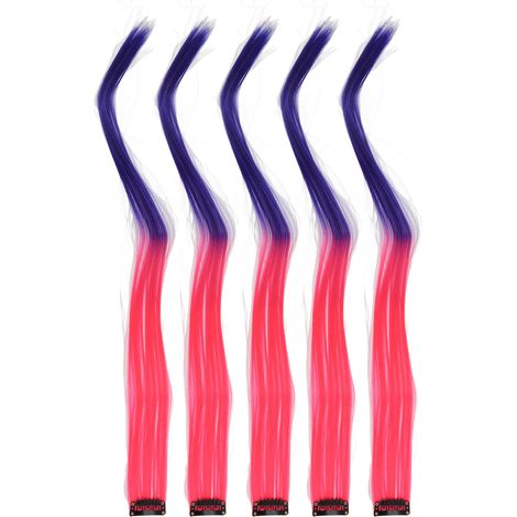 10 Mèches Extensions Cheveux Longues Raides Dégradé Rose Violet Clip Hair Clip Élégant pour Cosplay Fêtes Halloween (1/5)
