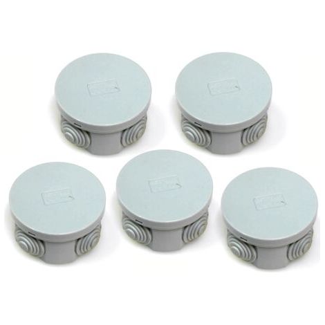 Lot de 5 boîtes de dérivation IP44 Œillets en Caoutchouc et Couvercle à Clipser 65 x 30 mm