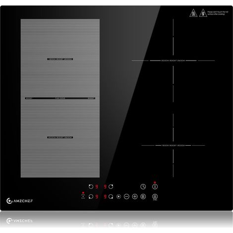 Plaque à induction 60cm Plaque Induction Electrique avec 4 zones boost, zones flexibles pour barbecue, 9 niveaux, préchauffage et fonction STOP+GO, 7400W, verrouillage de sécurité et minuterie (1/5)
