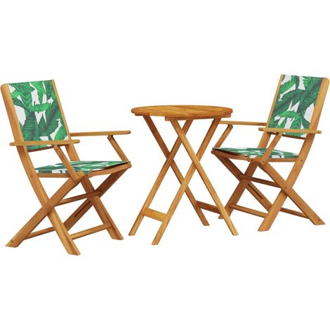 Maison Exclusive - 3-tlg. Bistro-Set Blattmuster Stoff und Massiv