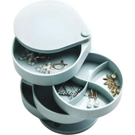Two-tier dark green velvet jewelry box for women, for earrings, necklaces, watches, with lock and key