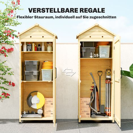Armoire de jardin en bois, abri de jardin extra haut avec étagère réglable, porte magnétique, toit galvanisé et ventilation (1/4)