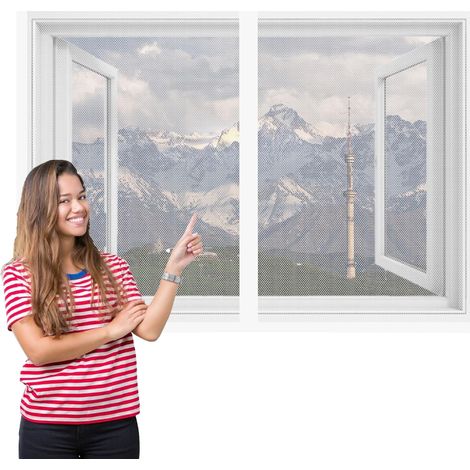 Moustiquaire Porte Fenetre 93 x 132 cm Maille Ultra Fine Laisse Passer L'Air Frais pour La Plupart Les Types de Fenêtres Ou Porte, Blanc (1/5)