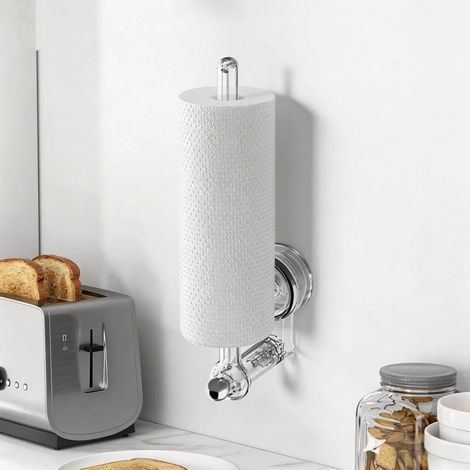 Porte-rouleau d'essuie-tout sans perçage - Réglable - Avec ventouse - Support mural pour papier toilette en plastique - Avec ventouse (1/5)