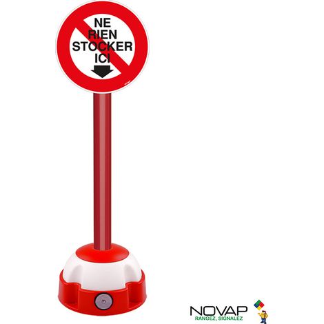 Poteau aluminium Rouge sur socle balise avec panneau - Ne rien stocker ici - 2030373