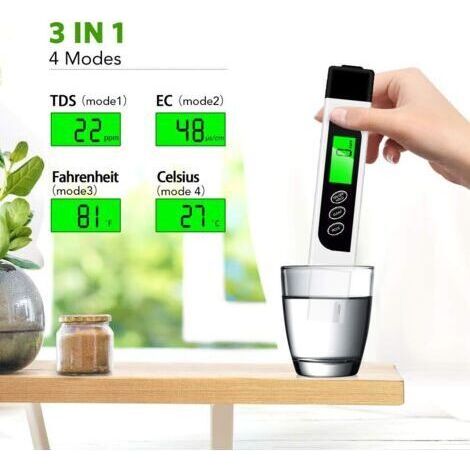 Testeur TDS 2 pièces, 3 en 1 TDS, EC et température, testeur PPM pour eau potable, kits de test d'eau numériques, aucune installation requise