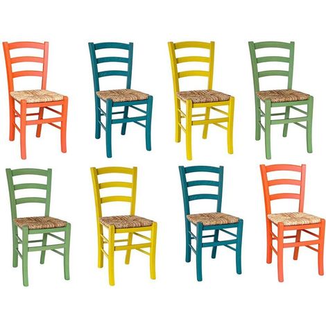 Set di 8 sedie in legno venezia 2 arancio 2 turchese 2 giallo 2 verde (1/4)