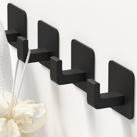 4er-Packung selbstklebende, quadratische Wandhaken für Handtücher und Kleider in Mattschwarz (1/5)