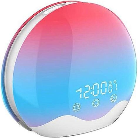 Réveil électronique avec effet de lever de soleil, lampe lumineuse, commandes tactiles et boutons. (1/4)
