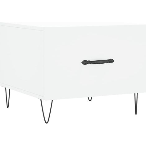 Mesa de centro con cajón, diseño moderno y contemporáneo, 50 x 50 x 40 cm, madera de ingeniería blanca y hierro DEC037883
