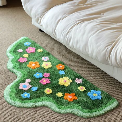 Tapis mousse 3D fleurs vert 50x100 cm forme libre antidérapant confortable pour chambre salle de bain et nursery décoratif (1/4)