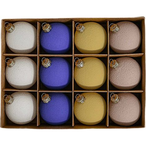 Set mit 12 farbenfrohen, strukturierten Retro-Weihnachtskugeln, Christbaumschmuck, kreative Fensterdekoration (6 cm strukturierte Kugeln - 12 glasierte Farben) (1/2)