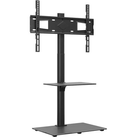 Meuble TV d'angle pivotant 66 x 38 x 128,5 cm avec rangement moderne salon décoration en verre noir