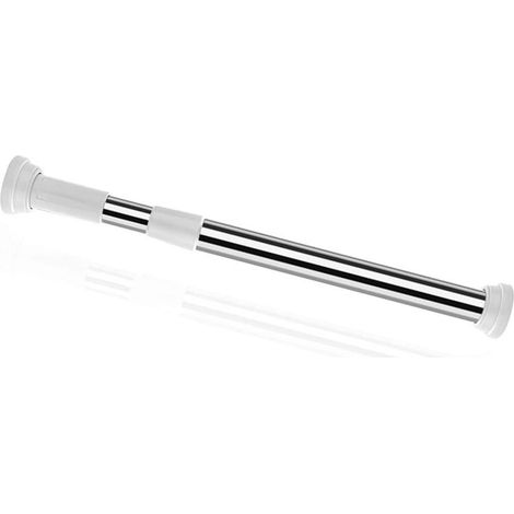 TrAdE Shop Traesio - Bastone Per Tenda Doccia Asta Regolabile Palo Telescopico In Acciaio 110-200cm Con 3 Ganci - (1/5)