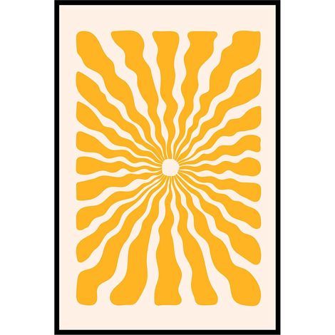 Affiche encadrée soleil graphique jaune rétro