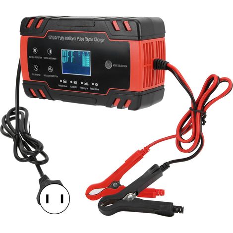 Chargeur de batterie 12V/24V 2-150Ah pour réparation, charge automatique intelligente, convient aux voitures et aux motos, prise standard américaine 110V-240V. (1/5)