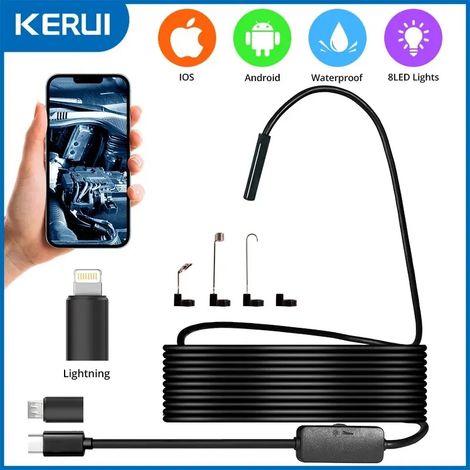 (1m) Caméra endoscopique, compatible avec les systèmes iOS et Android, 2 mégapixels, avec lumière LED. (1/5)