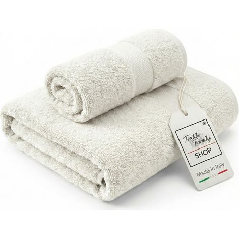 Coppia Asciugamani Viso e Ospite Avorio - Spugna 100% Cotone 450 g/m² Made in Italy