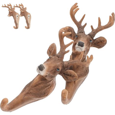 Lot de 2 Crochets Muraux en Résine Design Cerf Marron, Crochets Suspendre Pratiques pour Vêtements et Serviettes, Installation Facile Cuisine et Mur (1/5)