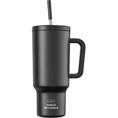 Thermobecher 1,2 L Edelstahl mit Griff, doppelwandig isoliert, auslaufsicher, für Heiß- und Kaltgetränke (1/5)