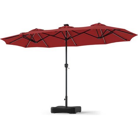 2 x 4 M Parasol de Jardin Double Face, 108 Lampes LED, Pied Lesté Inclus, 12 Baleines Robustes, Manivelle Pratique, 3 Aérations, Piscine, Cour, Rouge (1/5)