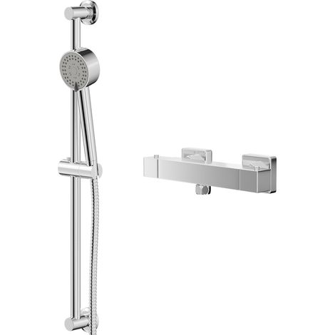 Quattro Polished Chrome Thermostatic Bar Valve Mixer Shower with Tyne Shower Slide Rail Kit (1/5)