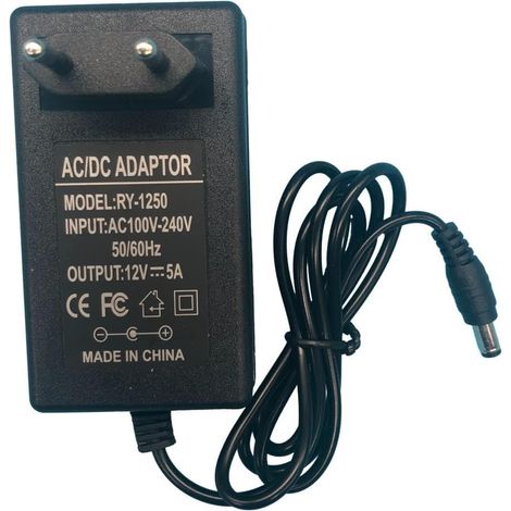 Chargeur d'alimentation 12V 5A Adaptateur d'alimentation 100V-240V AC à DC,60W Transformateurs 5,5 x 2,1/2,5mm pour Caméra, Routeur, Bande Lumineuse LED (1/5)