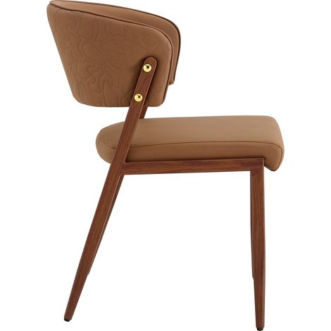 Set de 2 sillas de comedor modernas acolchadas en polipiel marrón con estructura metálica (1/5)