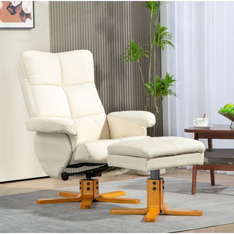 Fauteuil relax 80x86x99 cm blanc – pivotant, avec repose-pieds et rangement (1/5)