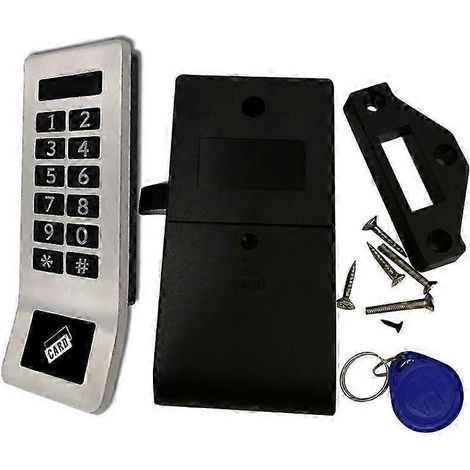 Serrure à combinaison numérique RFID et clavier pour porte d'armoire, avec panneau en acier inoxydable et poignée. (1/5)