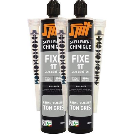 Spit – Lot de 2 cartouches de scellement chimique gris – Pour béton et matériaux pleins – Résine haute résistance – Fixation durable