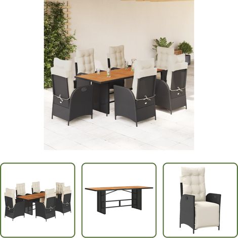 Chaise de jardin - Ensemble à manger de jardin coussins 7pcs Noir Résine tressée (1/5)