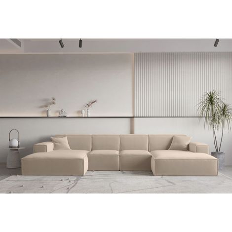 Wohnlandschaft U-Form CELES PREMIUM XS in Stoff Opera Velvet Sand (1/2)