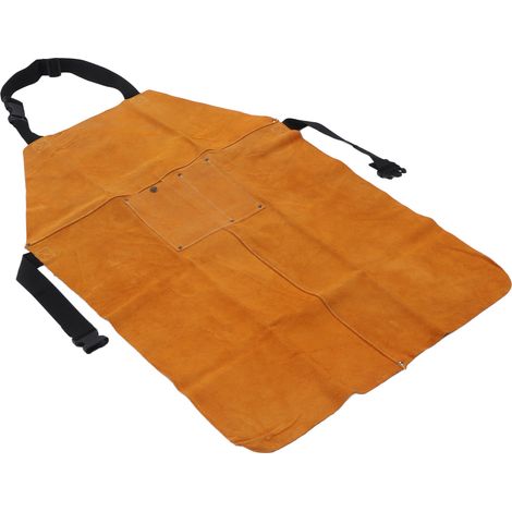 Tablier de soudure en cuir vache anti-flamme résistant à l'usure avec bretelles réglables et poches, jaune, pour métallurgie et usinage (1/5)