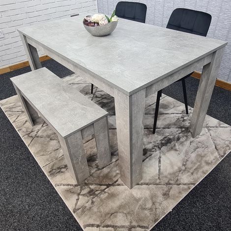 Dining Table and 2 Chairs With Stone Grey Effect Wood Table 2 Black Velvet Chairs Dining Room (1/5)